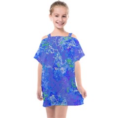 Bright Blue Paint Splatters Kids  One Piece Chiffon Dress by SpinnyChairDesigns