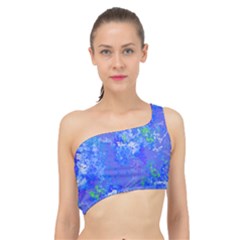 Bright Blue Paint Splatters Spliced Up Bikini Top  by SpinnyChairDesigns