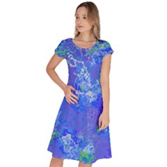 Bright Blue Paint Splatters Classic Short Sleeve Dress by SpinnyChairDesigns