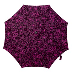 Hot Pink And Black Paisley Swirls Hook Handle Umbrellas (small) by SpinnyChairDesigns