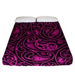 Hot Pink And Black Paisley Swirls Fitted Sheet (queen Size) by SpinnyChairDesigns