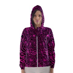 Hot Pink And Black Paisley Swirls Women s Hooded Windbreaker by SpinnyChairDesigns