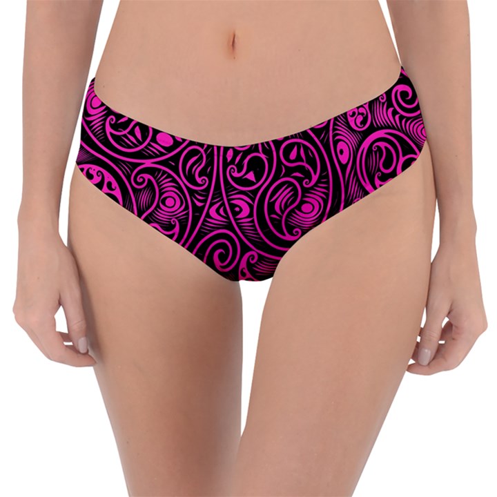 Hot Pink and Black Paisley Swirls Reversible Classic Bikini Bottoms