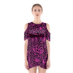 Hot Pink And Black Paisley Swirls Shoulder Cutout One Piece Dress by SpinnyChairDesigns