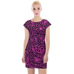 Hot Pink And Black Paisley Swirls Cap Sleeve Bodycon Dress by SpinnyChairDesigns