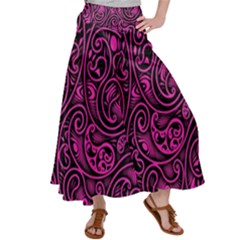 Hot Pink And Black Paisley Swirls Satin Palazzo Pants by SpinnyChairDesigns