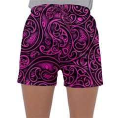 Hot Pink And Black Paisley Swirls Sleepwear Shorts by SpinnyChairDesigns