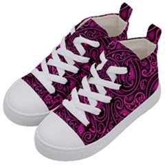 Hot Pink And Black Paisley Swirls Kids  Mid-top Canvas Sneakers by SpinnyChairDesigns