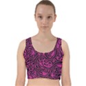 Hot Pink and Black Paisley Swirls Velvet Racer Back Crop Top View1