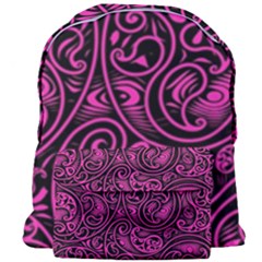 Hot Pink And Black Paisley Swirls Giant Full Print Backpack by SpinnyChairDesigns