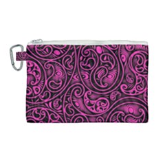 Hot Pink And Black Paisley Swirls Canvas Cosmetic Bag (large) by SpinnyChairDesigns