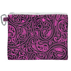 Hot Pink And Black Paisley Swirls Canvas Cosmetic Bag (xxl) by SpinnyChairDesigns