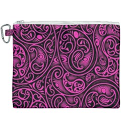 Hot Pink And Black Paisley Swirls Canvas Cosmetic Bag (xxxl) by SpinnyChairDesigns