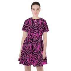 Hot Pink And Black Paisley Swirls Sailor Dress by SpinnyChairDesigns