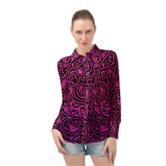 Hot Pink And Black Paisley Swirls Long Sleeve Chiffon Shirt