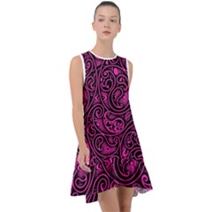 Hot Pink And Black Paisley Swirls Frill Swing Dress by SpinnyChairDesigns