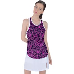 Hot Pink And Black Paisley Swirls Racer Back Mesh Tank Top by SpinnyChairDesigns