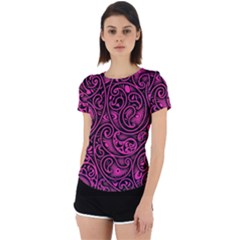 Hot Pink And Black Paisley Swirls Back Cut Out Sport Tee by SpinnyChairDesigns