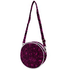 Hot Pink And Black Paisley Swirls Crossbody Circle Bag by SpinnyChairDesigns