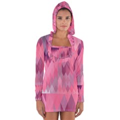 Pink Purple Diamond Pattern Long Sleeve Hooded T-shirt by SpinnyChairDesigns