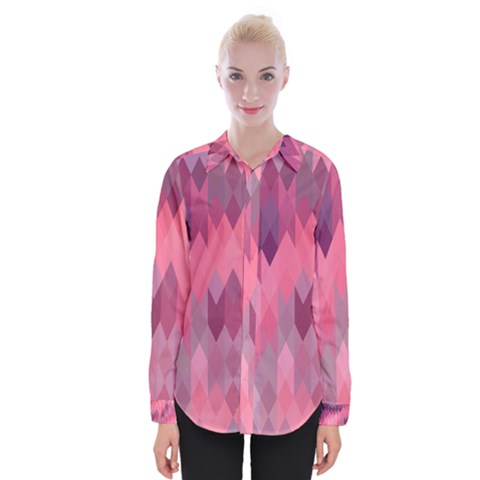 Pink Purple Diamond Pattern Womens Long Sleeve Shirt by SpinnyChairDesigns