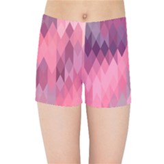 Pink Purple Diamond Pattern Kids  Sports Shorts by SpinnyChairDesigns