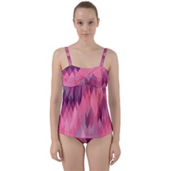 Pink Purple Diamond Pattern Twist Front Tankini Set by SpinnyChairDesigns