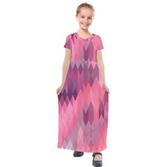 Pink Purple Diamond Pattern Kids  Short Sleeve Maxi Dress by SpinnyChairDesigns