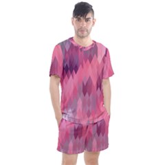 Pink Purple Diamond Pattern Men s Mesh Tee And Shorts Set