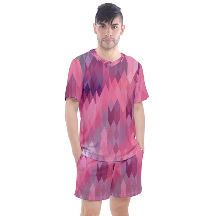 Pink Purple Diamond Pattern Men s Mesh Tee and Shorts Set