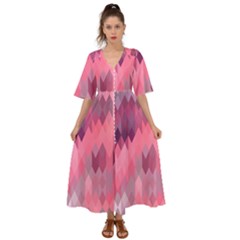 Pink Purple Diamond Pattern Kimono Sleeve Boho Dress by SpinnyChairDesigns