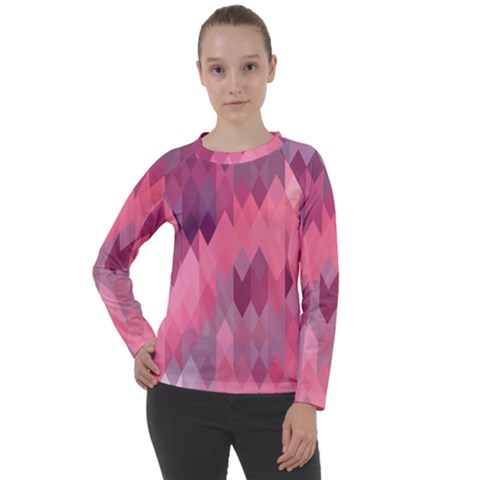 Pink Purple Diamond Pattern Women s Long Sleeve Raglan Tee by SpinnyChairDesigns