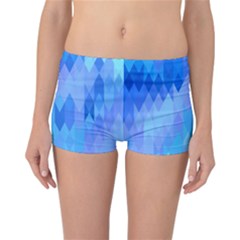 Aqua Blue Diamond Pattern Reversible Boyleg Bikini Bottoms by SpinnyChairDesigns