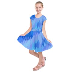 Aqua Blue Diamond Pattern Kids  Short Sleeve Dress by SpinnyChairDesigns