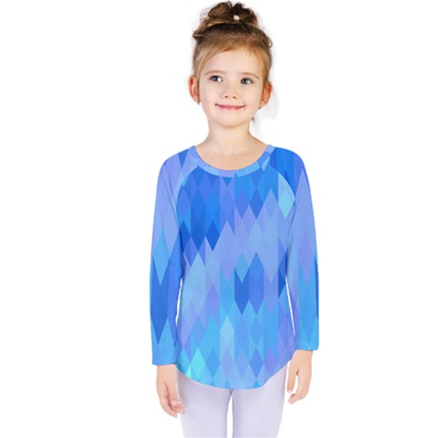 Aqua Blue Diamond Pattern Kids  Long Sleeve Tee by SpinnyChairDesigns