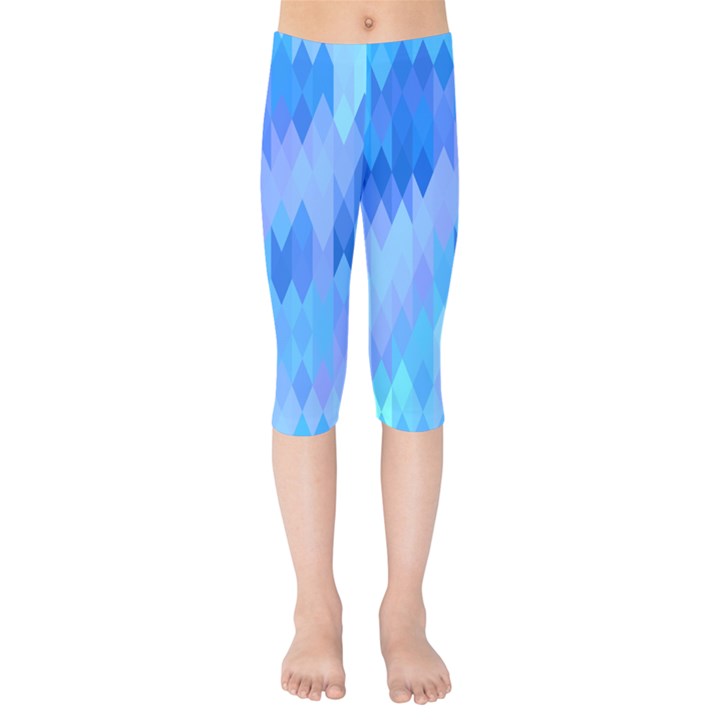 Aqua Blue Diamond Pattern Kids  Capri Leggings 