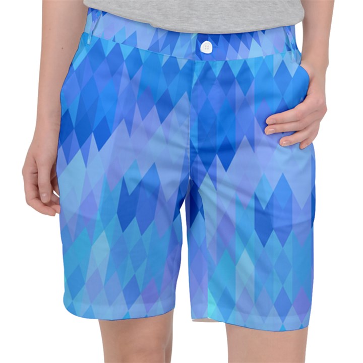 Aqua Blue Diamond Pattern Pocket Shorts