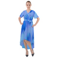 Aqua Blue Diamond Pattern Front Wrap High Low Dress by SpinnyChairDesigns