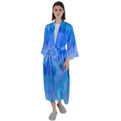 Aqua Blue Diamond Pattern Maxi Satin Kimono