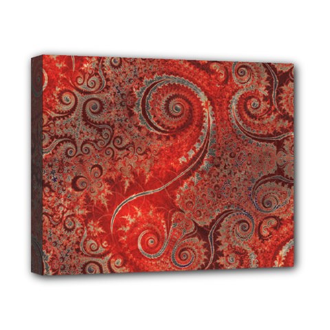 Scarlet Red Grey Brown Swirls Spirals Canvas 10  X 8  (stretched) by SpinnyChairDesigns