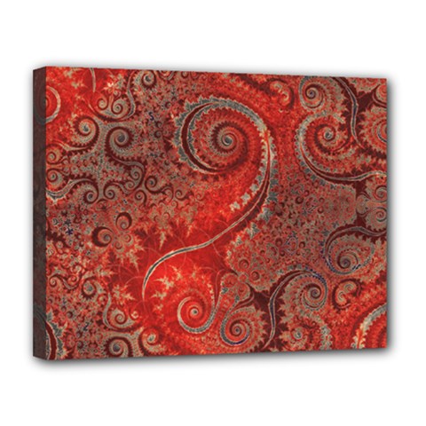 Scarlet Red Grey Brown Swirls Spirals Canvas 14  X 11  (stretched) by SpinnyChairDesigns