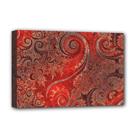 Scarlet Red Grey Brown Swirls Spirals Deluxe Canvas 18  X 12  (stretched) by SpinnyChairDesigns