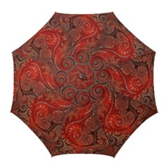 Scarlet Red Grey Brown Swirls Spirals Golf Umbrellas by SpinnyChairDesigns