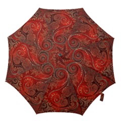 Scarlet Red Grey Brown Swirls Spirals Hook Handle Umbrellas (small) by SpinnyChairDesigns