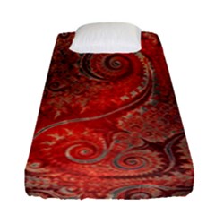 Scarlet Red Grey Brown Swirls Spirals Fitted Sheet (single Size) by SpinnyChairDesigns