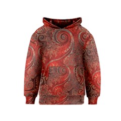 Scarlet Red Grey Brown Swirls Spirals Kids  Pullover Hoodie by SpinnyChairDesigns