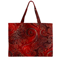 Scarlet Red Grey Brown Swirls Spirals Zipper Mini Tote Bag by SpinnyChairDesigns