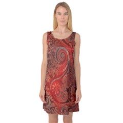 Scarlet Red Grey Brown Swirls Spirals Sleeveless Satin Nightdress by SpinnyChairDesigns