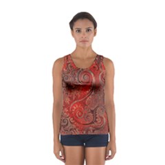 Scarlet Red Grey Brown Swirls Spirals Sport Tank Top  by SpinnyChairDesigns