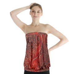 Scarlet Red Grey Brown Swirls Spirals Strapless Top by SpinnyChairDesigns